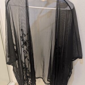 La Hearts Black Sheer Mesh Kimono